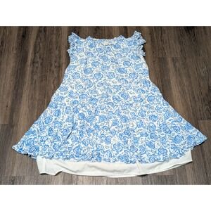 Sail to Sable Blue Floral Ruffle Tiered‎ Dress Medium Womens